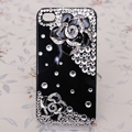 Bling Crystal Black alloy Flower Camellia DIY Cell Phone Case shell Cover Deco Den Kit