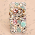 Bling alloy Heart Crystal Case Rhinestone Cover for iPhone 4G 4S - White