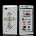 Cross Bling Crystal Case Rhinestone Cover shell for LG P880 Optimus 4X HD - White