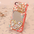 Crown mirror Bling Crystal Case pearl Cover for iPhone 4G 4S - Orange