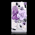 Flower Bling Crystal Case Rhinestone Cover shell for OPPO U705T Ulike2 - Purple