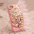 Heart lace Bling Crystal Case pearl Cover shell for iPhone 5 - Pink