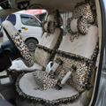 Bow Lace Universal Leopard Auto Car Seat Cover Set Short velvet 19pcs - Beige