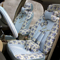 Floral print Stripe Lace Universal Auto Car Seat Cover Set 21pcs ice silk - Blue