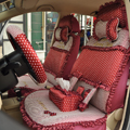 Round dot Lace Universal Auto Car Seat Cover Set 21pcs ice silk - Red